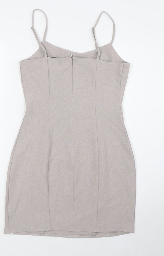 Missguided Womens Beige Polyester Pencil Dress Size 8 Scoop Neck Zip