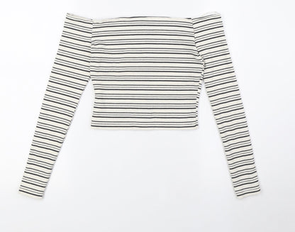 Topshop Womens Ivory Striped Cotton Basic Button-Up Size 8 Off the Shoulder