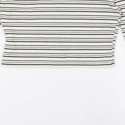 Topshop Womens Ivory Striped Cotton Basic Button-Up Size 8 Off the Shoulder