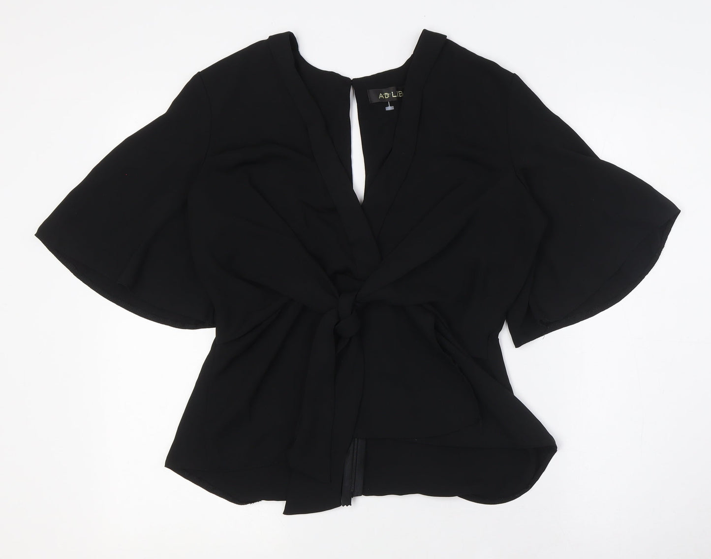 ADLIB Womens Black Polyester Basic Blouse Size 8 V-Neck - Knot Front