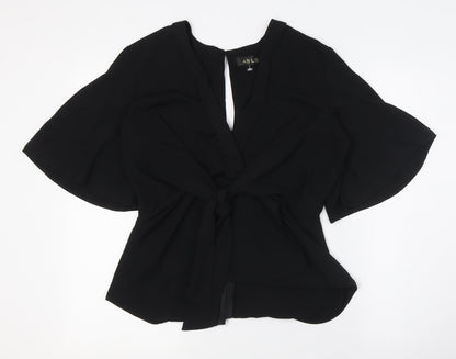 ADLIB Womens Black Polyester Basic Blouse Size 8 V-Neck - Knot Front