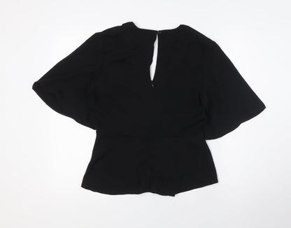 ADLIB Womens Black Polyester Basic Blouse Size 8 V-Neck - Knot Front