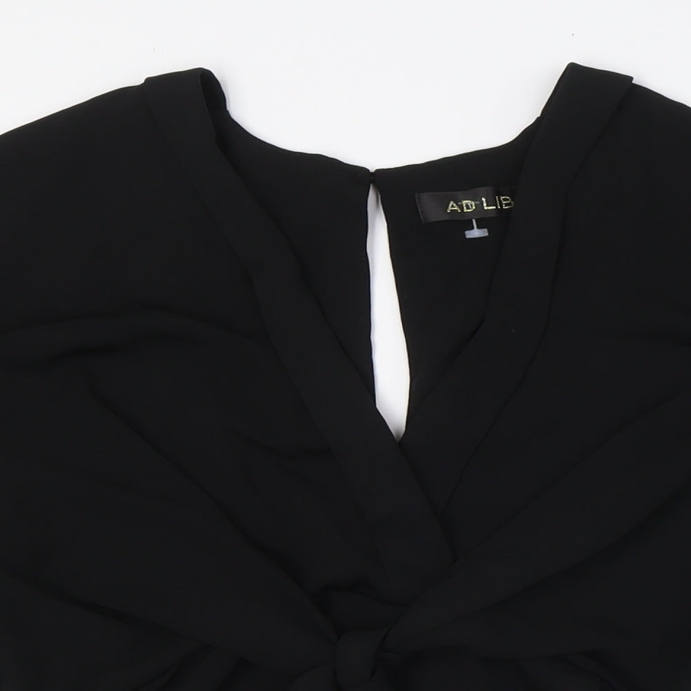 ADLIB Womens Black Polyester Basic Blouse Size 8 V-Neck - Knot Front
