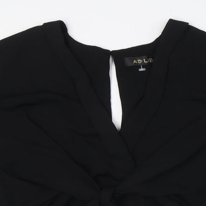 ADLIB Womens Black Polyester Basic Blouse Size 8 V-Neck - Knot Front
