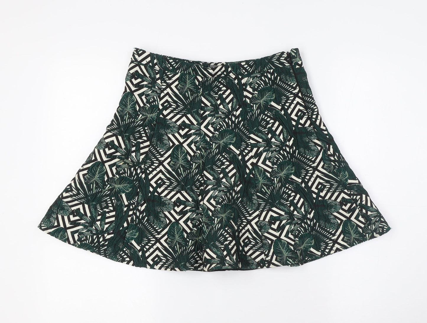 Oasis Womens Green Polyester A-Line Skirt Size 8 Zip - Leaf Print