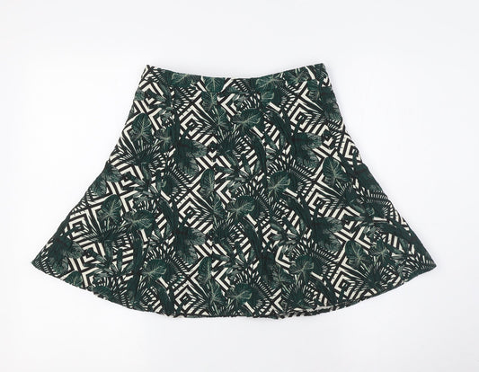 Oasis Womens Green Polyester A-Line Skirt Size 8 Zip - Leaf Print