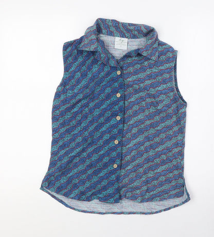 Kingston Grange Womens Blue Bamboo Basic Blouse Size 8 Collared