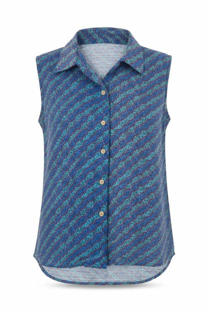 Kingston Grange Womens Blue Bamboo Basic Blouse Size 8 Collared