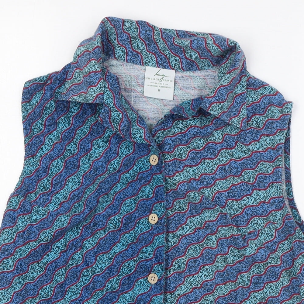 Kingston Grange Womens Blue Bamboo Basic Blouse Size 8 Collared