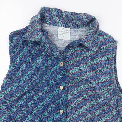 Kingston Grange Womens Blue Bamboo Basic Blouse Size 8 Collared