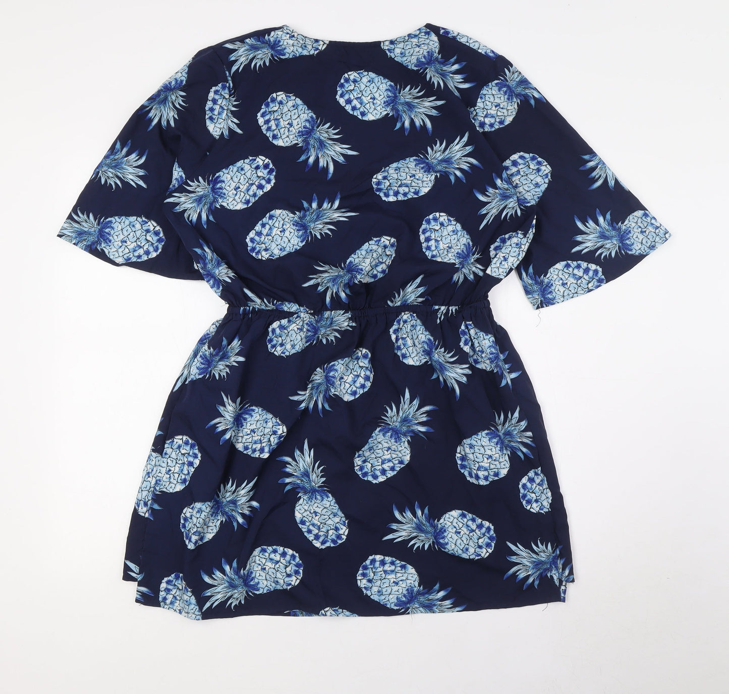 Boohoo Womens Blue Polyester A-Line Size 16 V-Neck - Pinapples