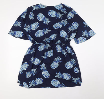 Boohoo Womens Blue Polyester A-Line Size 16 V-Neck - Pinapples