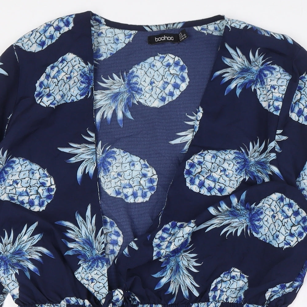 Boohoo Womens Blue Polyester A-Line Size 16 V-Neck - Pinapples