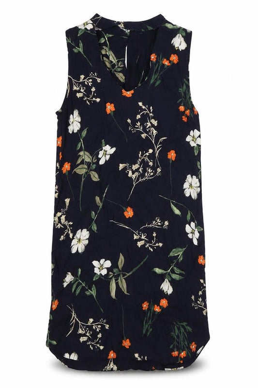 Front view of Red Herring women’s multicoloured floral viscose shirt dress, size UK 10, v-neck button