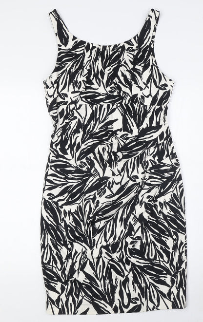 Wallis Womens Black Cotton Pencil Dress Size 10 Scoop Neck Zip