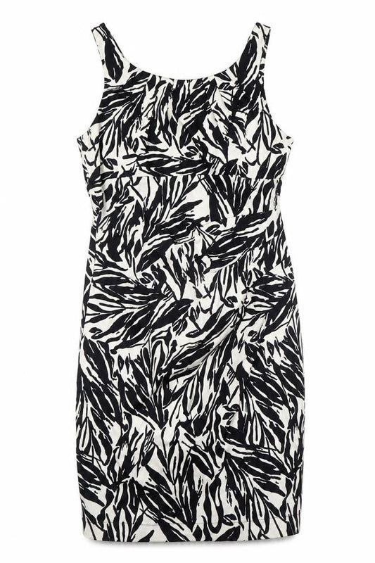 Front view of Wallis women’s black cotton pencil dress, size UK 10, scoop neck zip