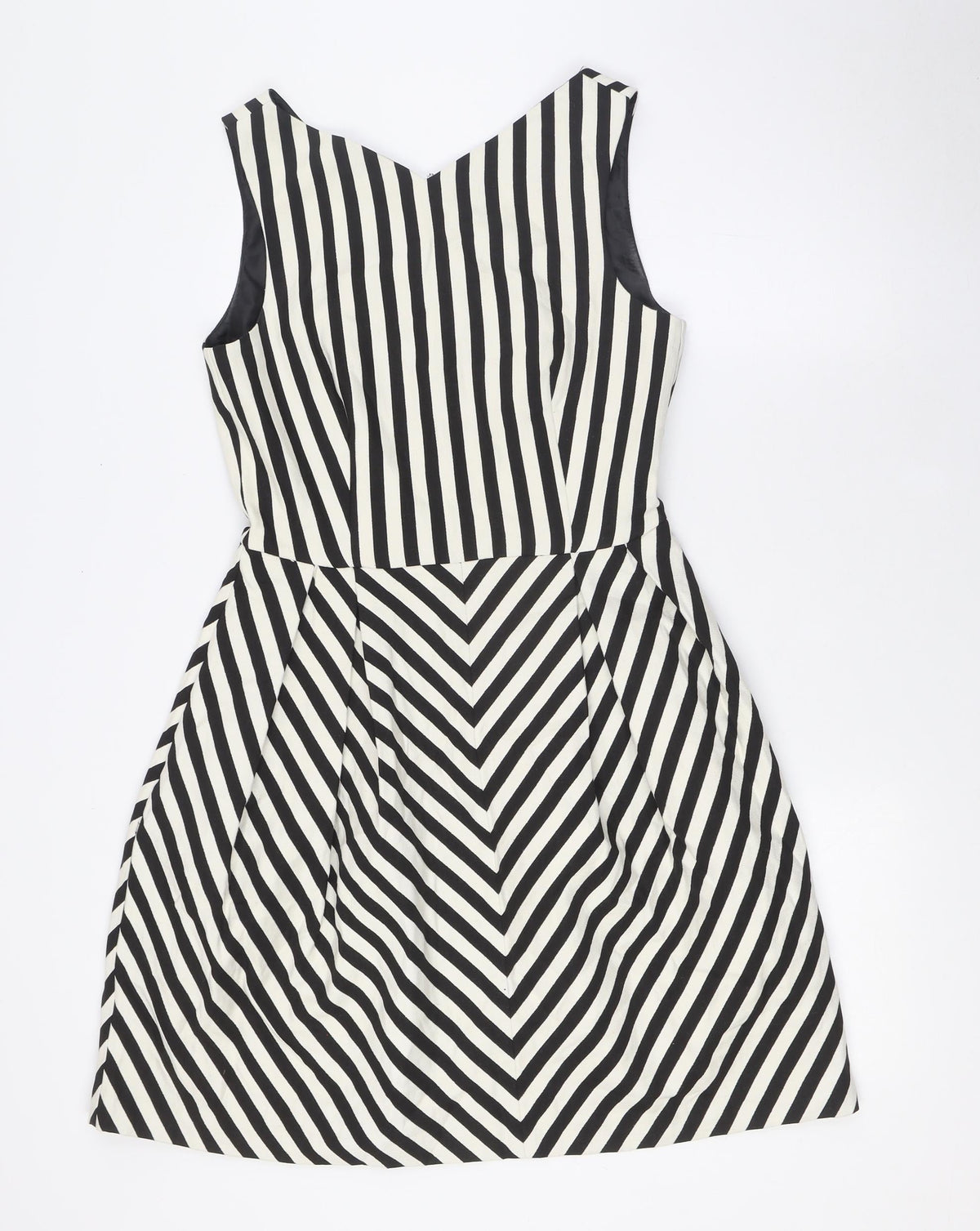 Zara Womens Black Striped Polyester A-Line Size M V-Neck Zip