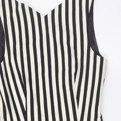 Zara Womens Black Striped Polyester A-Line Size M V-Neck Zip