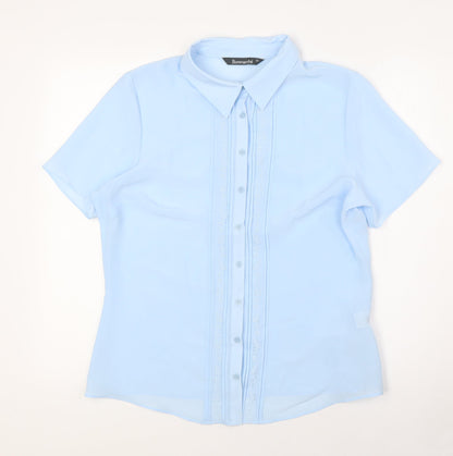 Bonmarché Womens Blue Polyester Basic Button-Up Size 14 Collared