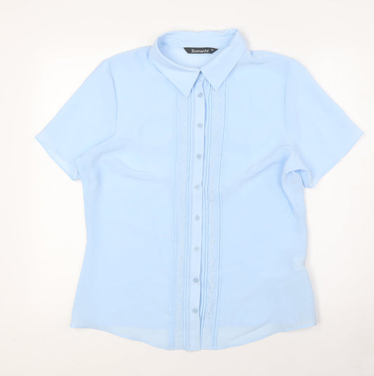 Bonmarché Womens Blue Polyester Basic Button-Up Size 14 Collared