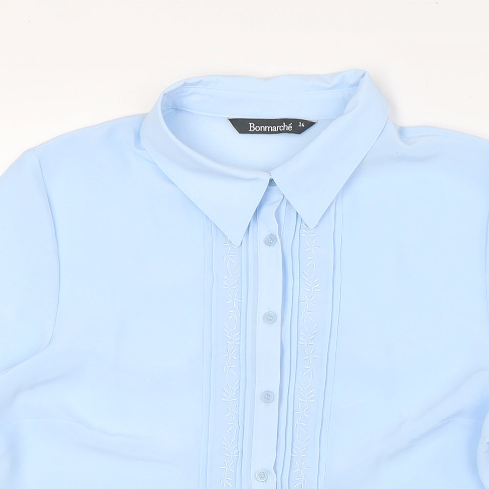 Bonmarché Womens Blue Polyester Basic Button-Up Size 14 Collared