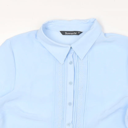 Bonmarché Womens Blue Polyester Basic Button-Up Size 14 Collared