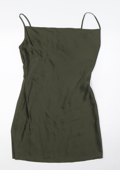 Stradivarius Womens Green Polyester A-Line Size M Square Neck