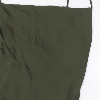 Stradivarius Womens Green Polyester A-Line Size M Square Neck