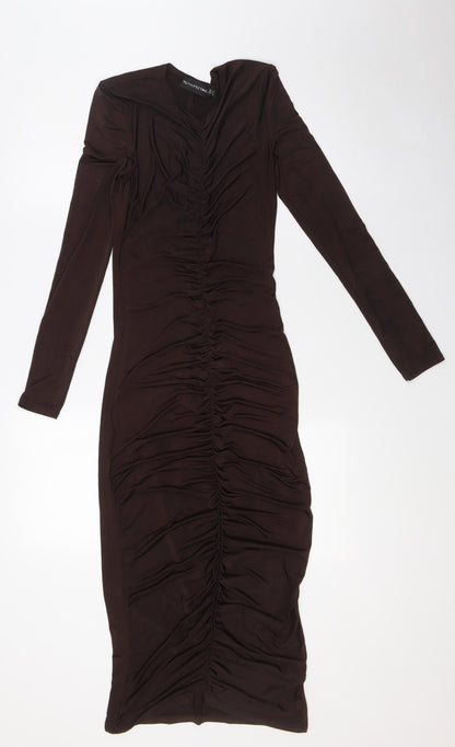 PRETTYLITTLETHING Womens Brown Polyester Bodycon Size 10 V-Neck