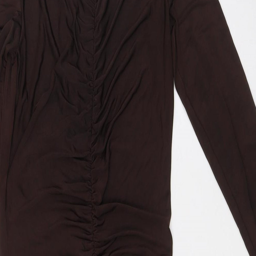 PRETTYLITTLETHING Womens Brown Polyester Bodycon Size 10 V-Neck