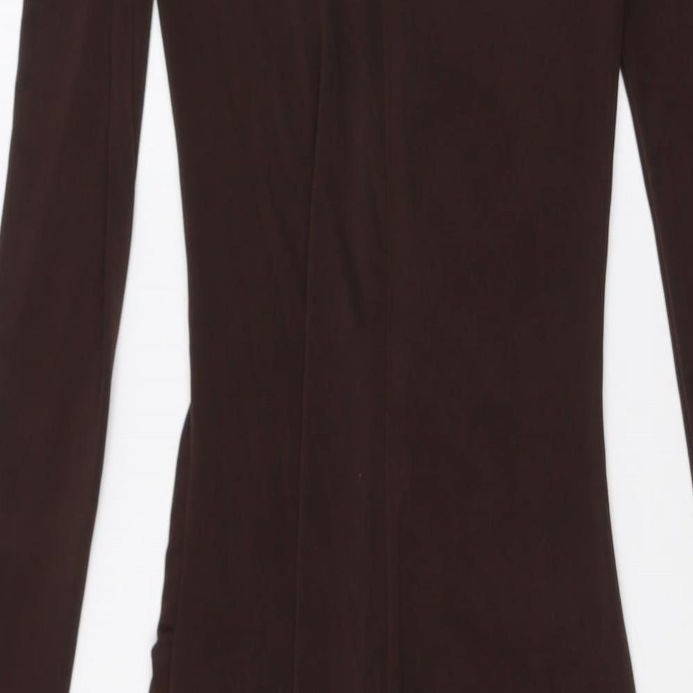 PRETTYLITTLETHING Womens Brown Polyester Bodycon Size 10 V-Neck