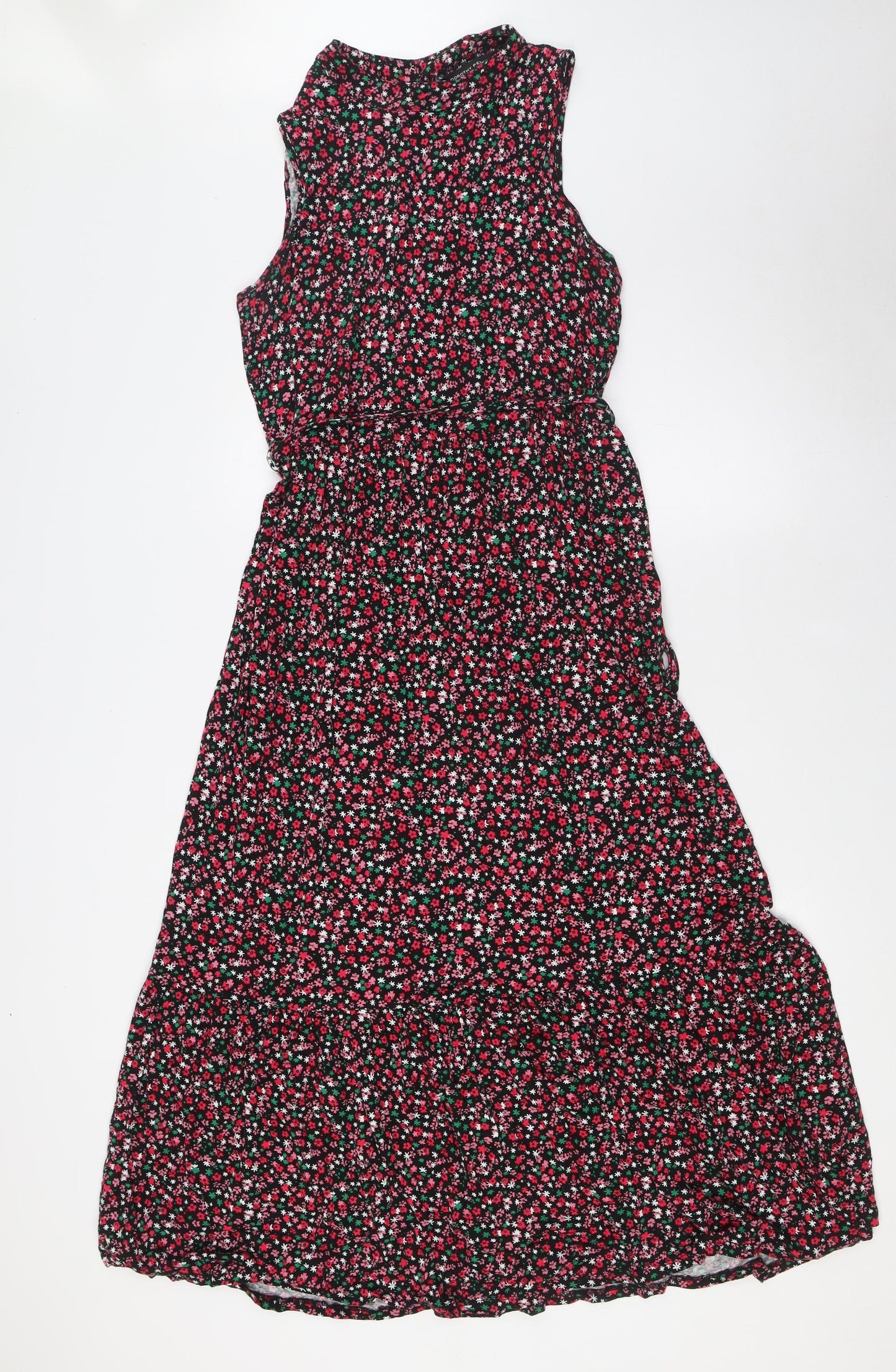 Dorothy Perkins Womens Multicoloured Floral Viscose A-Line Size 12 Mock Neck Button - Belted