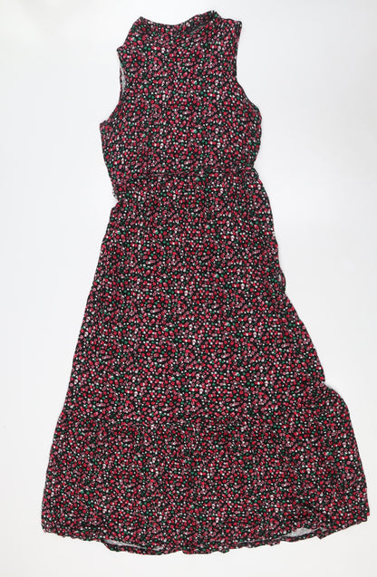 Dorothy Perkins Womens Multicoloured Floral Viscose A-Line Size 12 Mock Neck Button - Belted