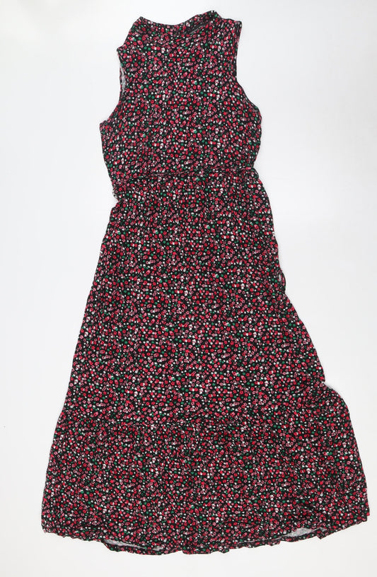 Dorothy Perkins Womens Multicoloured Floral Viscose A-Line Size 12 Mock Neck Button - Belted