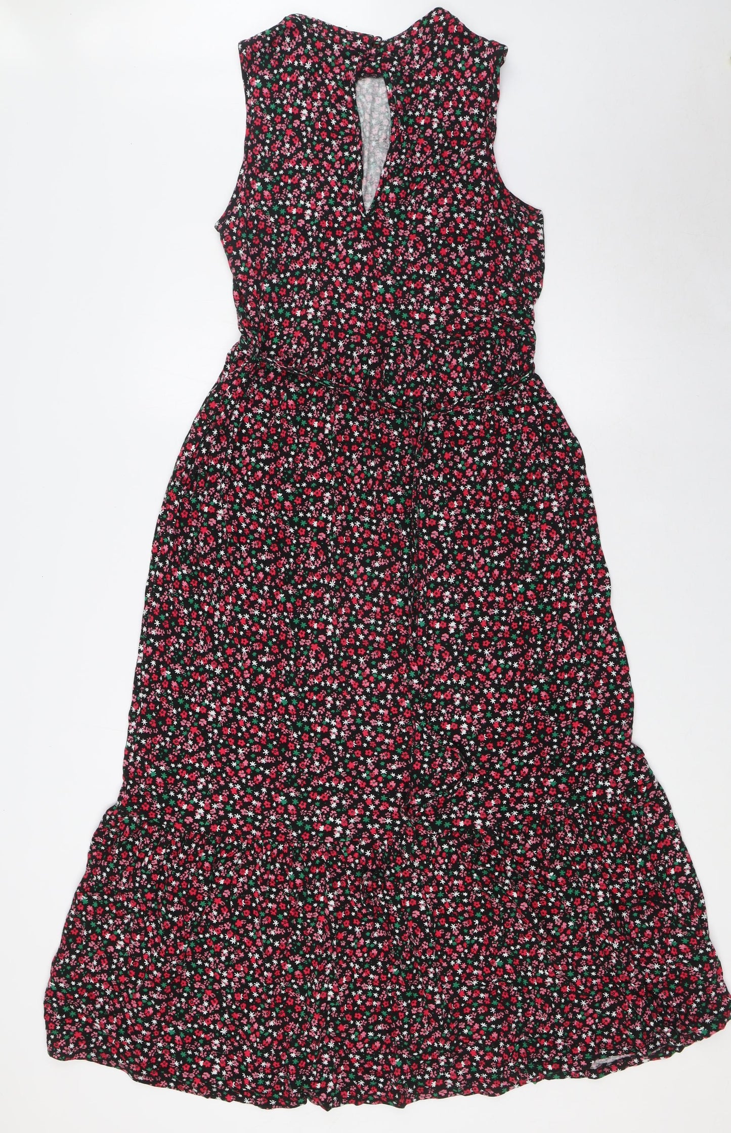 Dorothy Perkins Womens Multicoloured Floral Viscose A-Line Size 12 Mock Neck Button - Belted