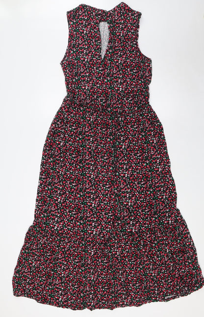 Dorothy Perkins Womens Multicoloured Floral Viscose A-Line Size 12 Mock Neck Button - Belted