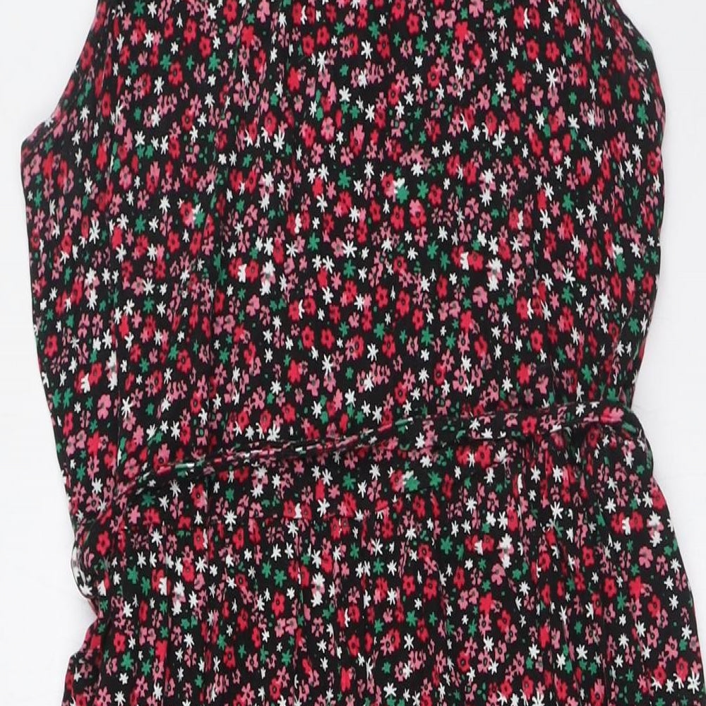 Dorothy Perkins Womens Multicoloured Floral Viscose A-Line Size 12 Mock Neck Button - Belted