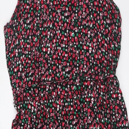 Dorothy Perkins Womens Multicoloured Floral Viscose A-Line Size 12 Mock Neck Button - Belted