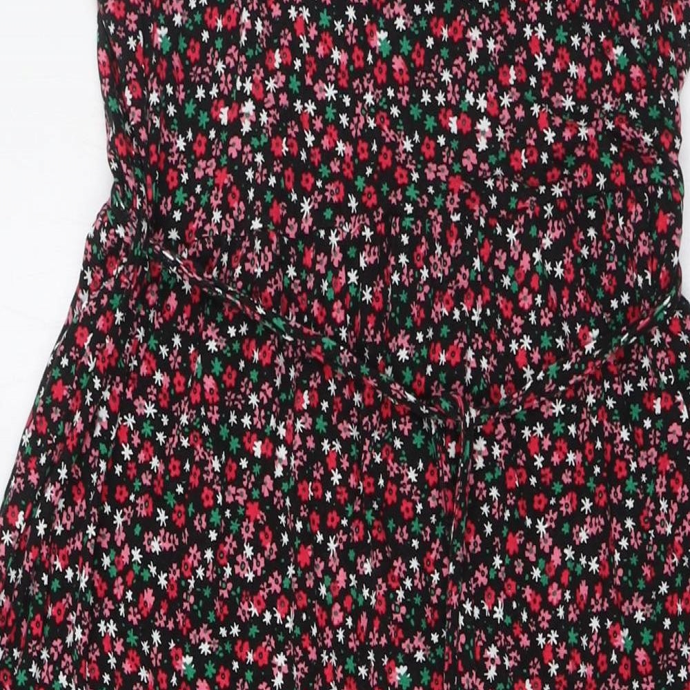 Dorothy Perkins Womens Multicoloured Floral Viscose A-Line Size 12 Mock Neck Button - Belted