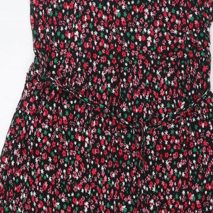 Dorothy Perkins Womens Multicoloured Floral Viscose A-Line Size 12 Mock Neck Button - Belted