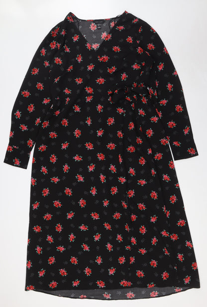 New Look Womens Multicoloured Floral Polyester A-Line Size 18 V-Neck - Wrap Top