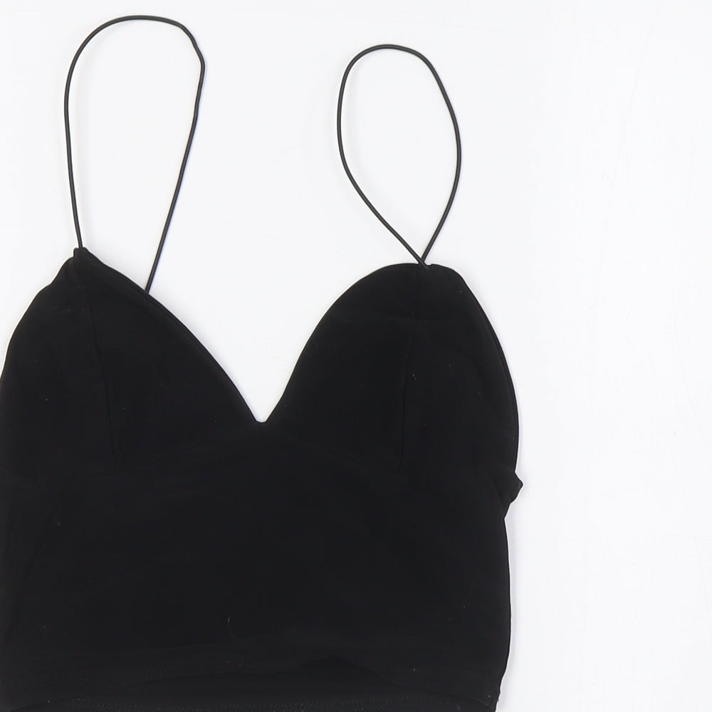 Womens UK Size 8 PRETTYLITTLETHING Black Cropped Blouse