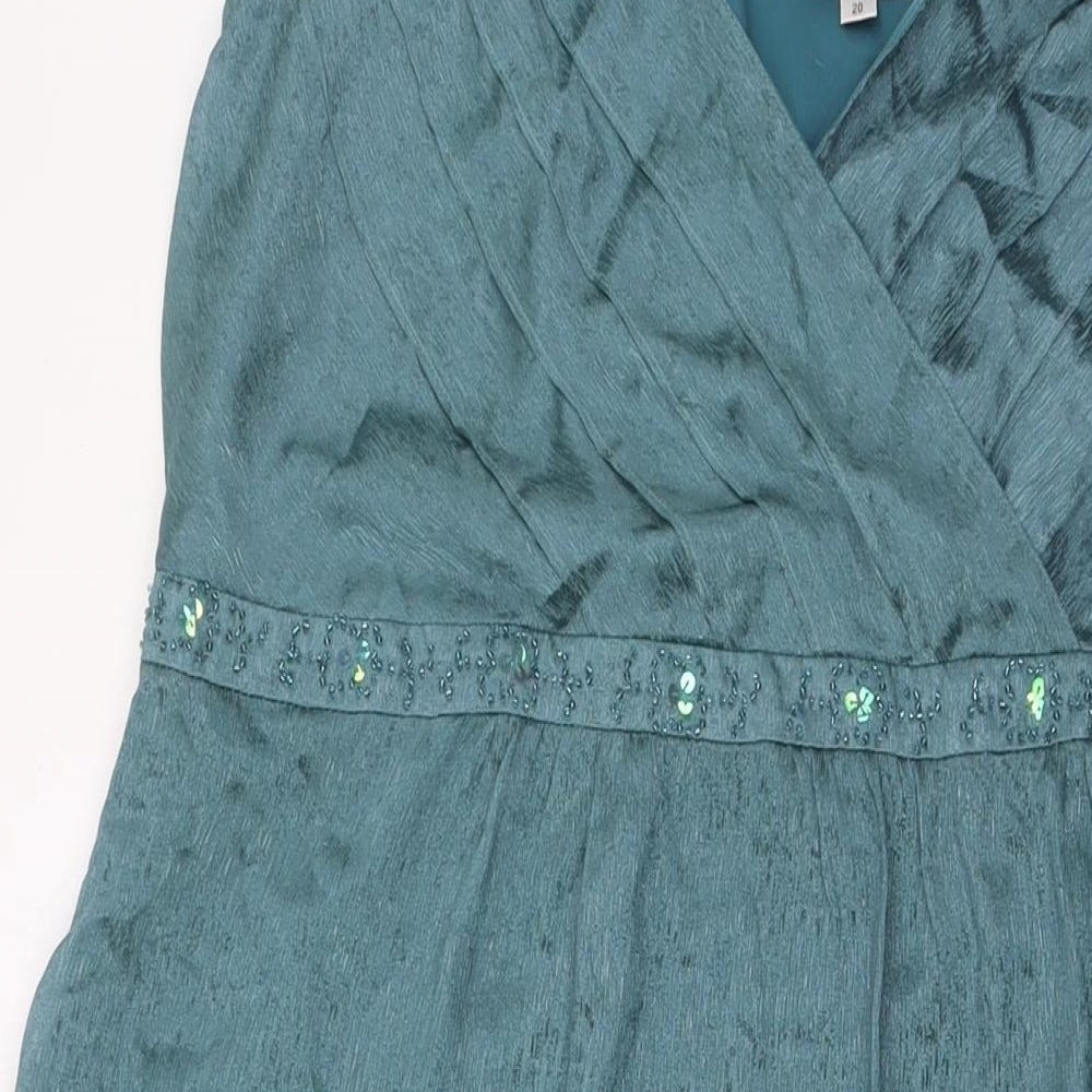 Klass Womens Green Polyester A-Line Size 20 V-Neck Zip - High Empire