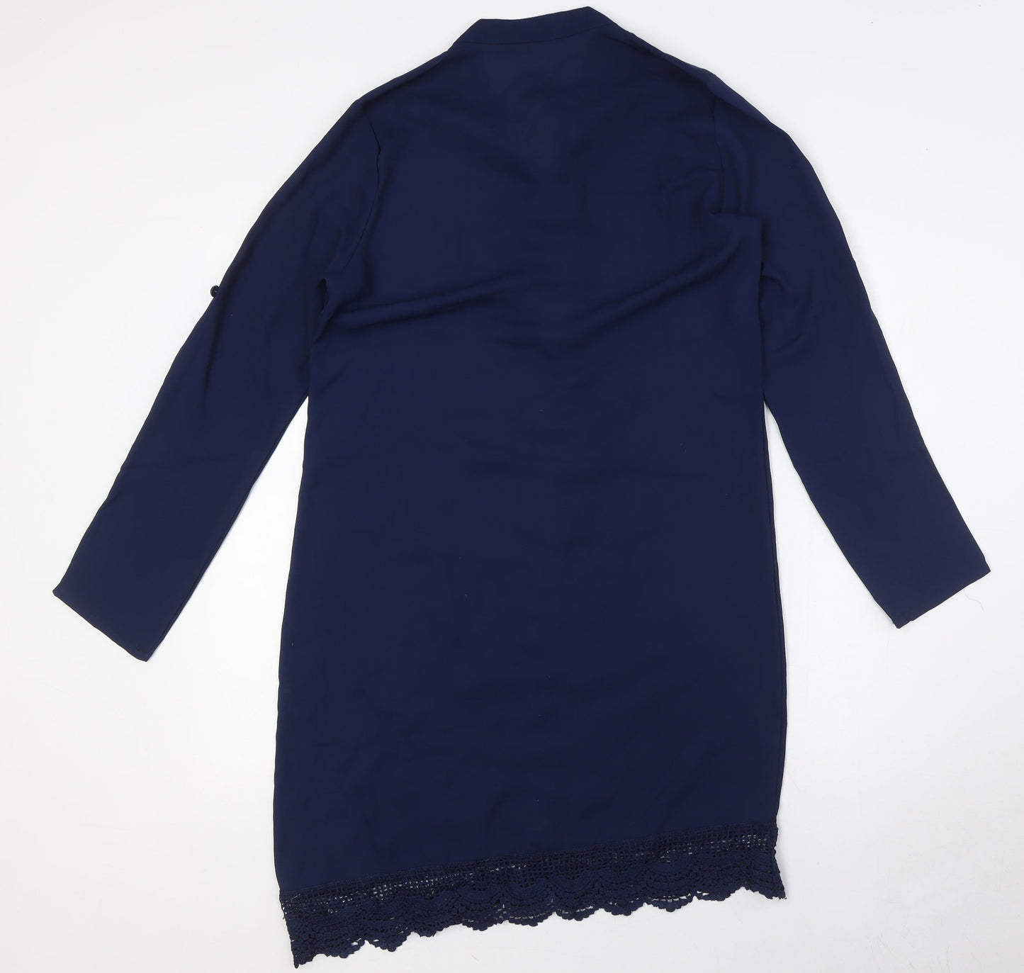 Dress Spot Womens Blue Polyester A-Line Size M Mock Neck Tie - Crochet Trim