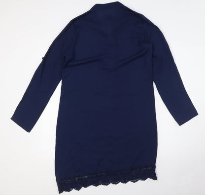 Dress Spot Womens Blue Polyester A-Line Size M Mock Neck Tie - Crochet Trim