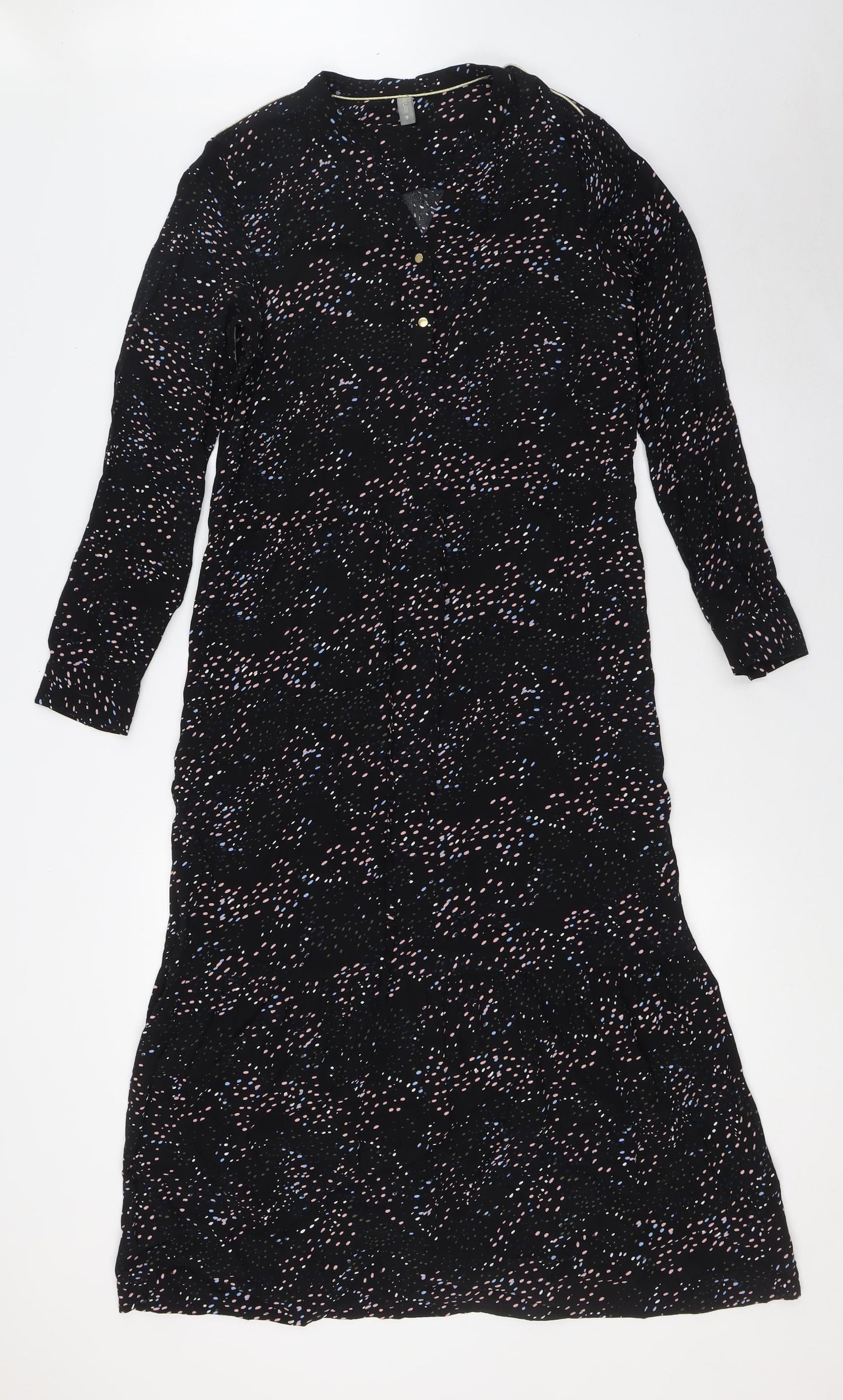 CULTURE Womens Black Viscose A-Line Size M V-Neck Button - Tiered