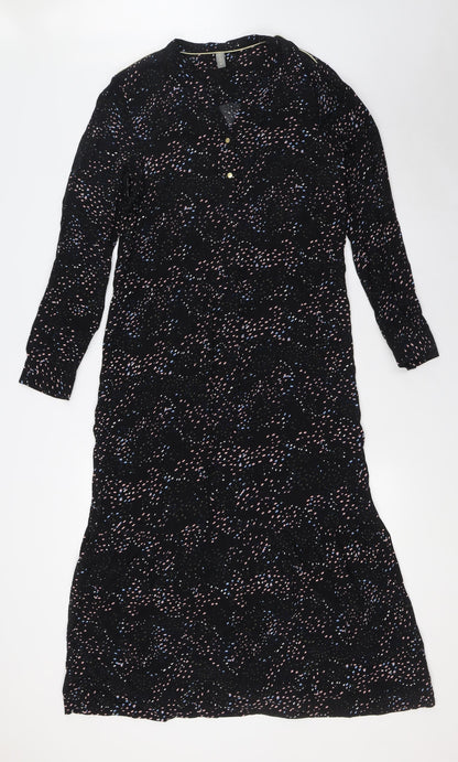 CULTURE Womens Black Viscose A-Line Size M V-Neck Button - Tiered
