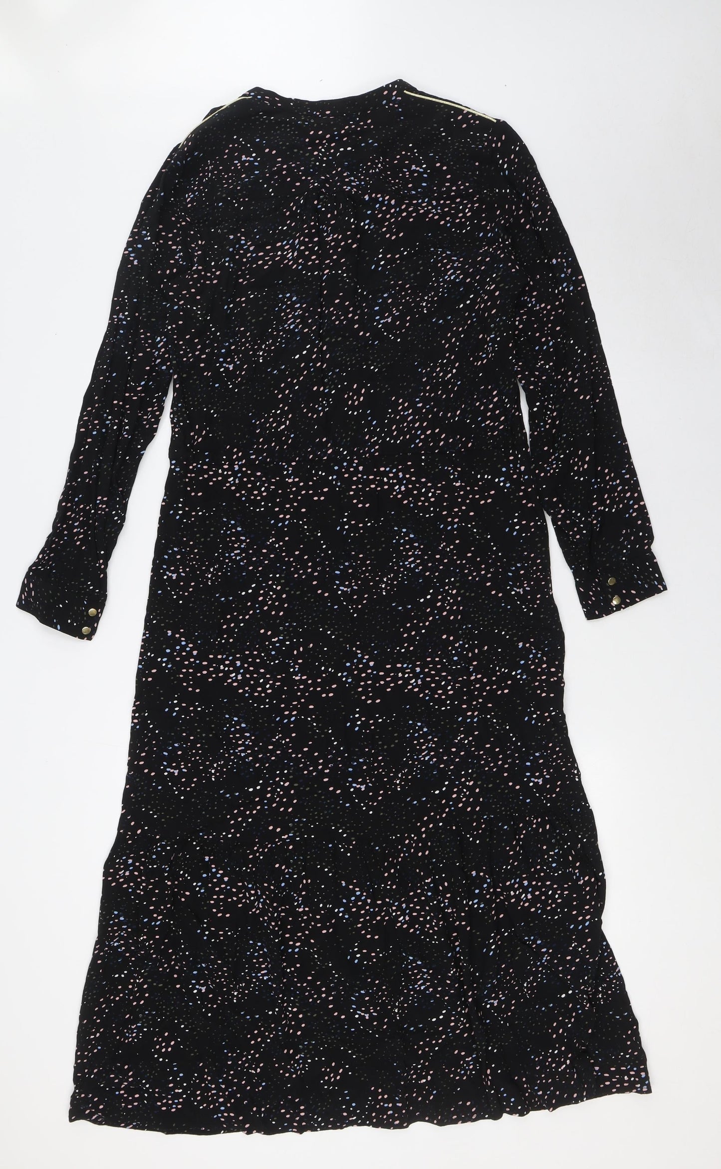 CULTURE Womens Black Viscose A-Line Size M V-Neck Button - Tiered