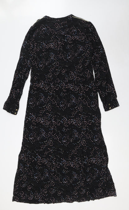 CULTURE Womens Black Viscose A-Line Size M V-Neck Button - Tiered