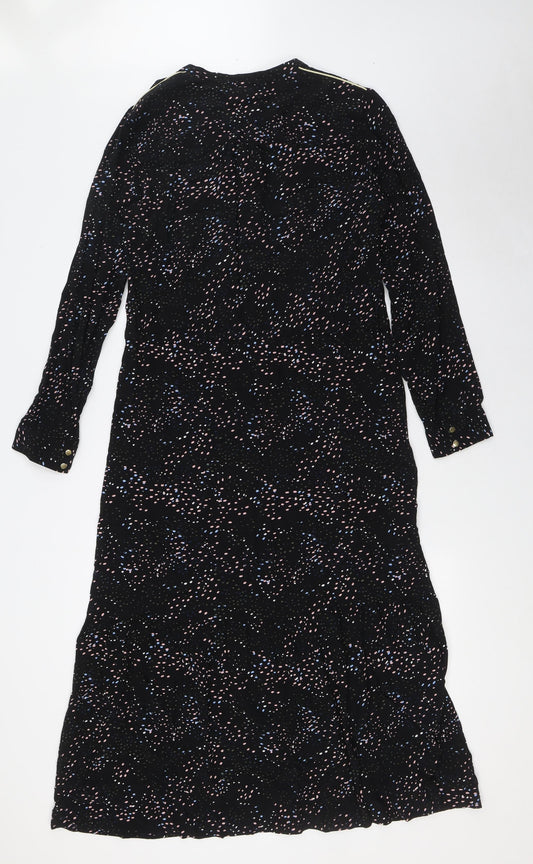 CULTURE Womens Black Viscose A-Line Size M V-Neck Button - Tiered